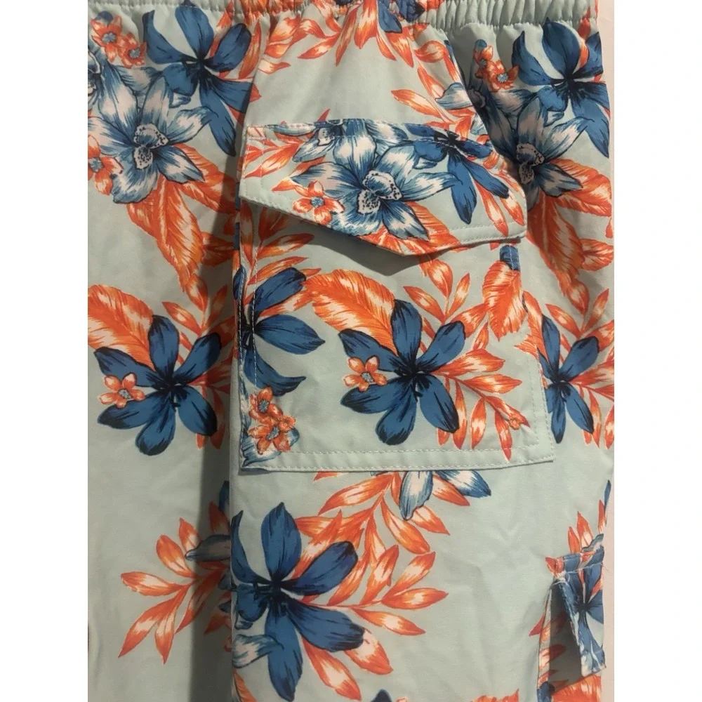 Crown‎ and Ivy Swim Trunks Men's XL Mesh Lined Board Shorts Blue Palm Trees